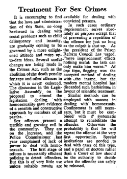 Treatment for sex crimes, Sydney Morning Herald (Sydney, NSW), 28 March 1955, p2, Newspaper Clipping Collection